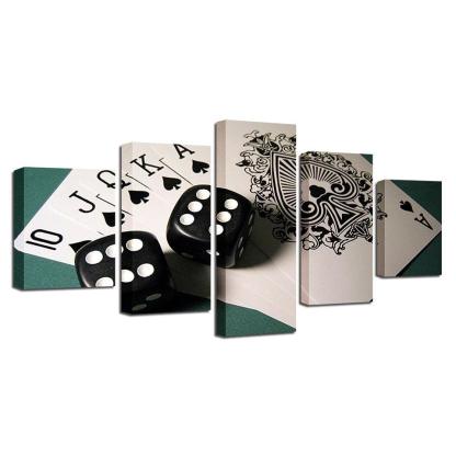 Cards And Dices 5 Piece HD Multi Panel Canvas Wall Art Frame-Original Frame