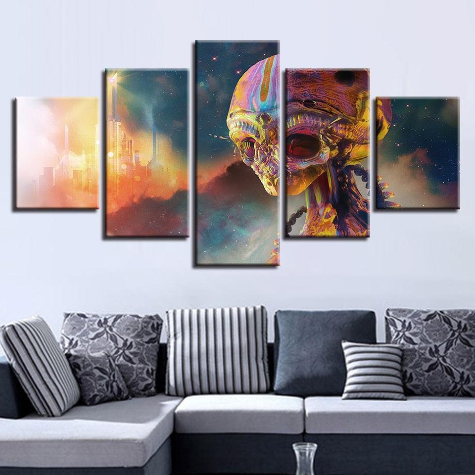 Colorful Alien 5 Piece HD Multi Panel Canvas Wall Art Frame-Original Frame