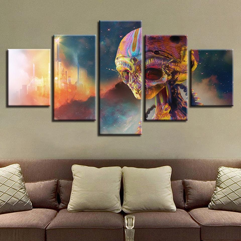 Colorful Alien 5 Piece HD Multi Panel Canvas Wall Art Frame-Original Frame