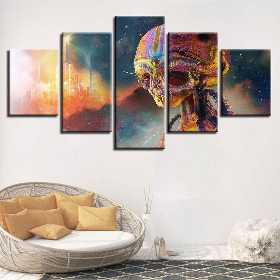 Colorful Alien 5 Piece HD Multi Panel Canvas Wall Art Frame-Original Frame