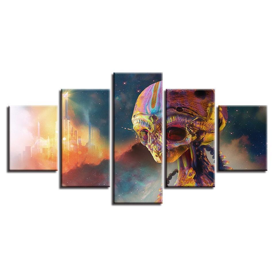 Colorful Alien 5 Piece HD Multi Panel Canvas Wall Art Frame-Original Frame