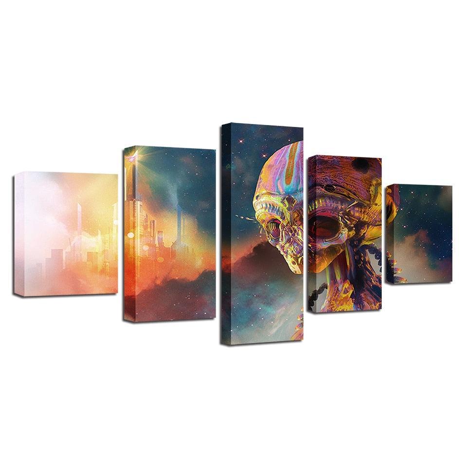 Colorful Alien 5 Piece HD Multi Panel Canvas Wall Art Frame-Original Frame