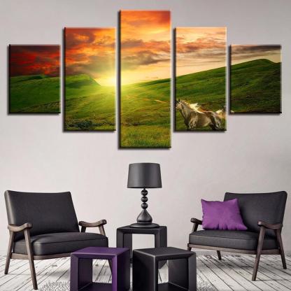Horse Running 5 Piece HD Multi Panel Canvas Wall Art Frame-Original Frame