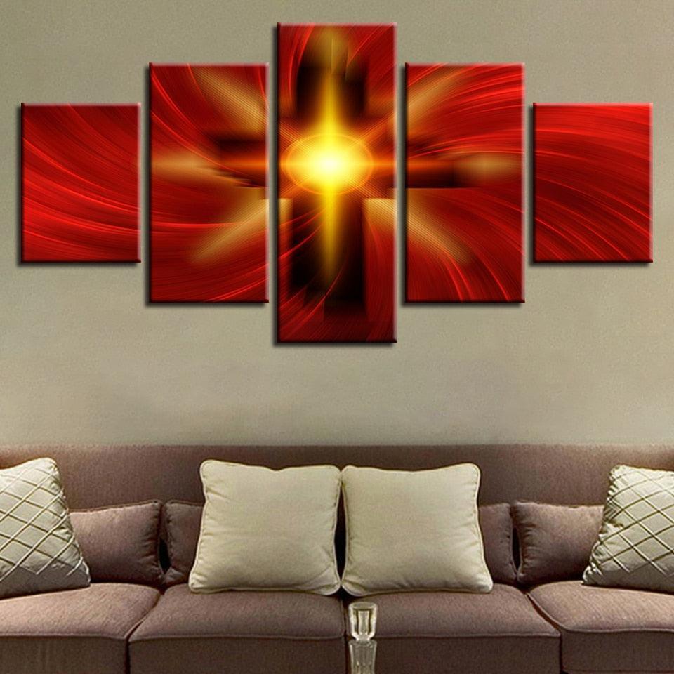 Holy Light Of The Cross Of Christ 5 Piece HD Multi Panel Canvas Wall Art Frame-Original Frame