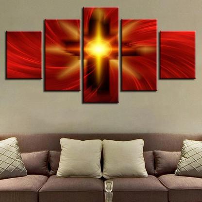 Holy Light Of The Cross Of Christ 5 Piece HD Multi Panel Canvas Wall Art Frame-Original Frame