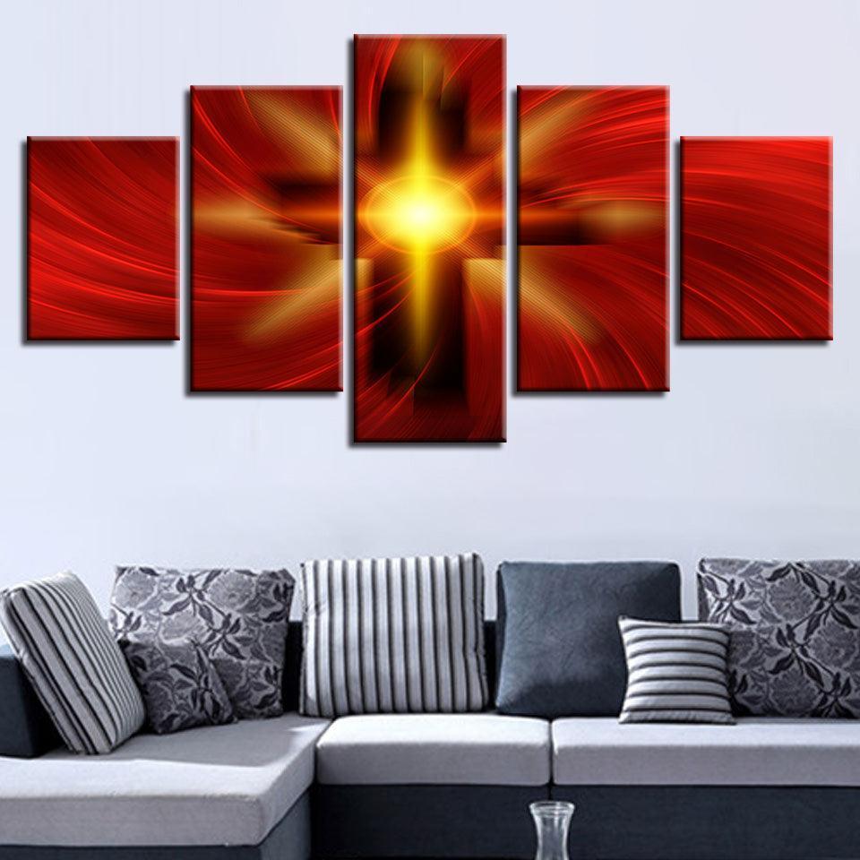 Holy Light Of The Cross Of Christ 5 Piece HD Multi Panel Canvas Wall Art Frame-Original Frame
