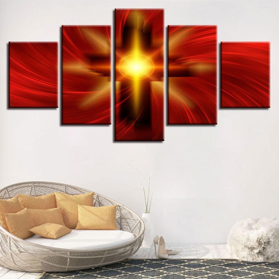 Holy Light Of The Cross Of Christ 5 Piece HD Multi Panel Canvas Wall Art Frame-Original Frame