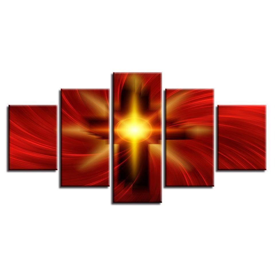 Holy Light Of The Cross Of Christ 5 Piece HD Multi Panel Canvas Wall Art Frame-Original Frame