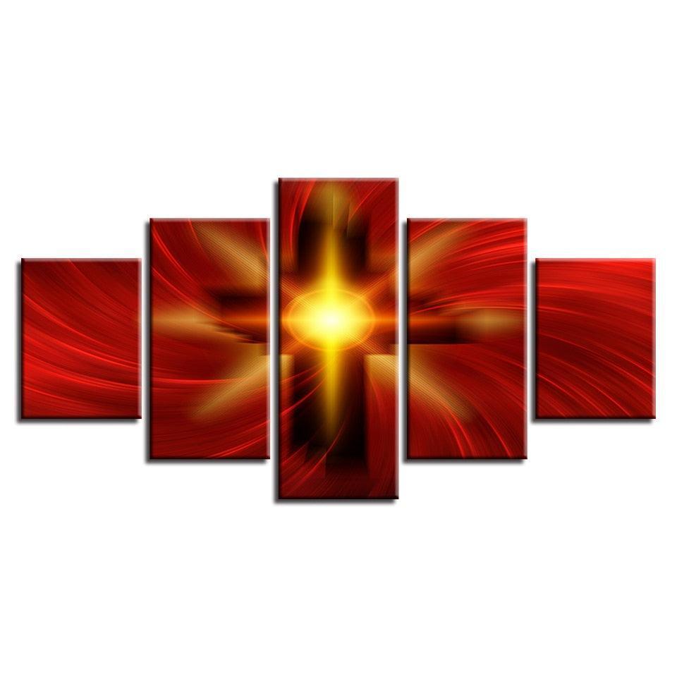 Holy Light Of The Cross Of Christ 5 Piece HD Multi Panel Canvas Wall Art Frame-Original Frame