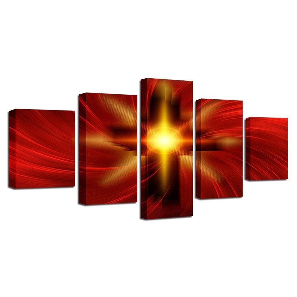 Holy Light Of The Cross Of Christ 5 Piece HD Multi Panel Canvas Wall Art Frame-Original Frame