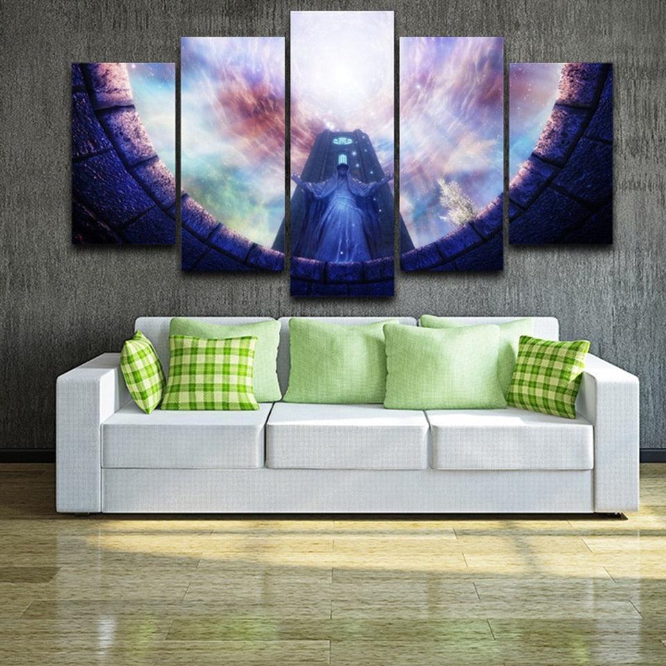 Game Statues  5 Piece HD Multi Panel Canvas Wall Art Frame-Original Frame