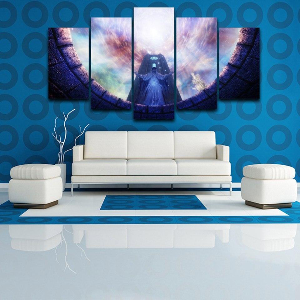 Game Statues  5 Piece HD Multi Panel Canvas Wall Art Frame-Original Frame