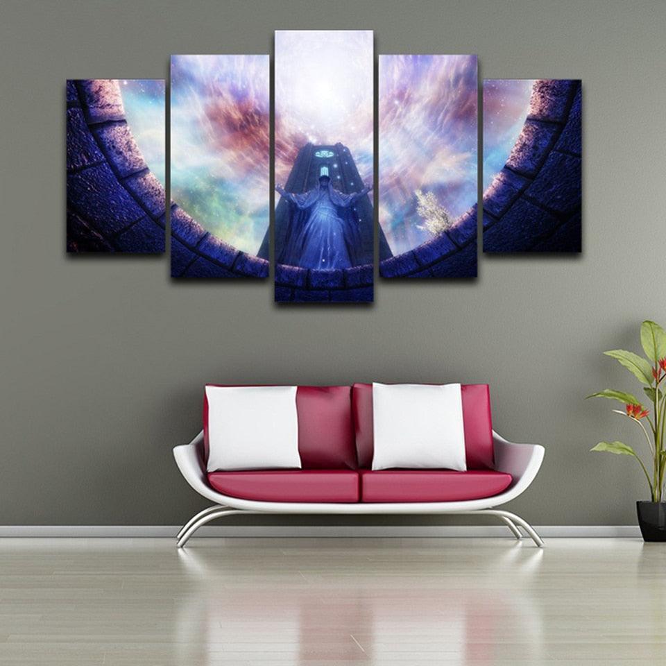 Game Statues  5 Piece HD Multi Panel Canvas Wall Art Frame-Original Frame