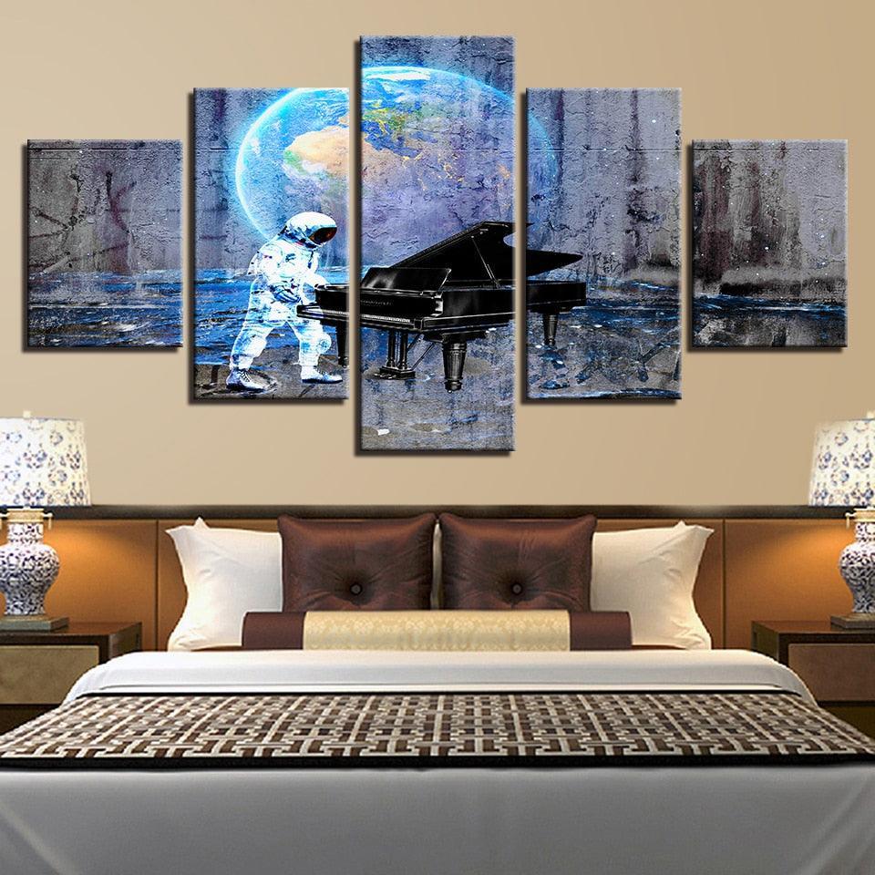 Astronaut Piano Dream 5 Piece HD Multi Panel Canvas Wall Art Frame-Original Frame