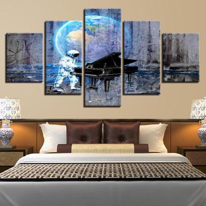 Astronaut Piano Dream 5 Piece HD Multi Panel Canvas Wall Art Frame-Original Frame