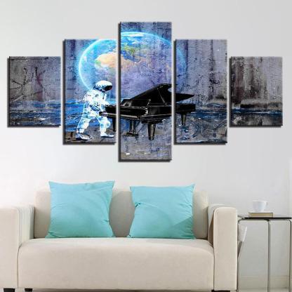 Astronaut Piano Dream 5 Piece HD Multi Panel Canvas Wall Art Frame-Original Frame