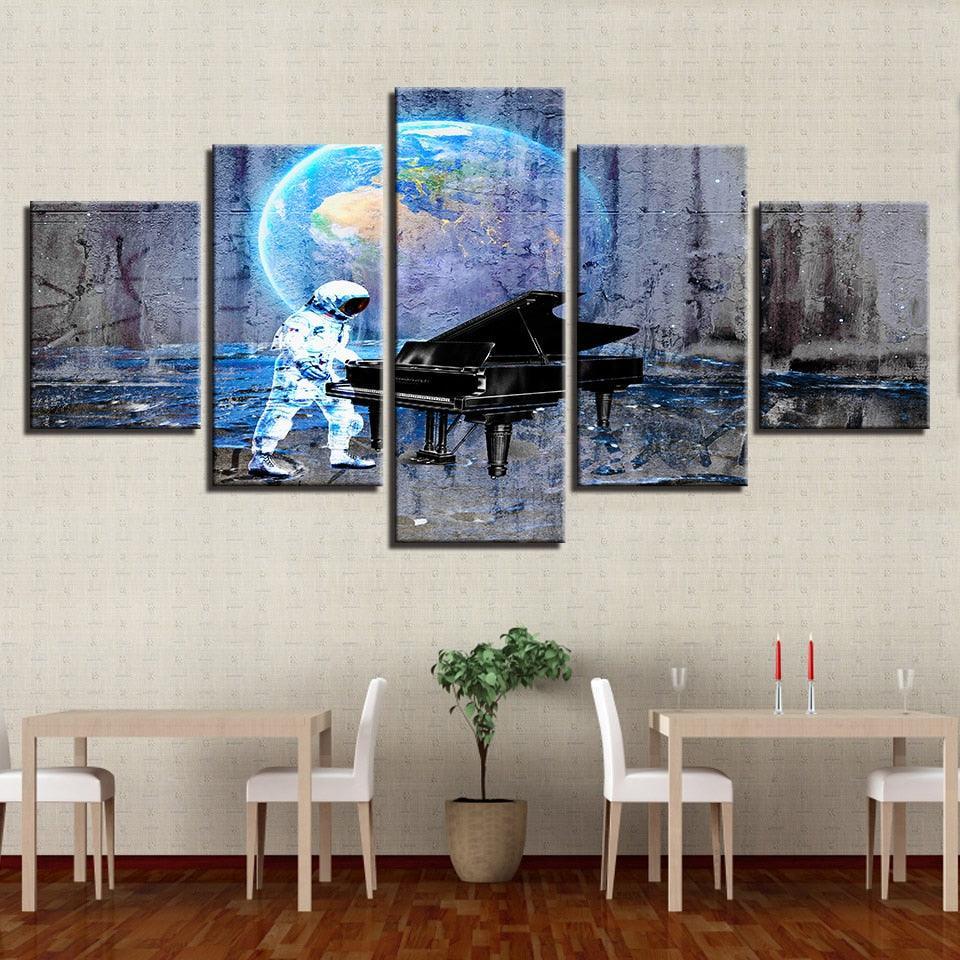 Astronaut Piano Dream 5 Piece HD Multi Panel Canvas Wall Art Frame-Original Frame