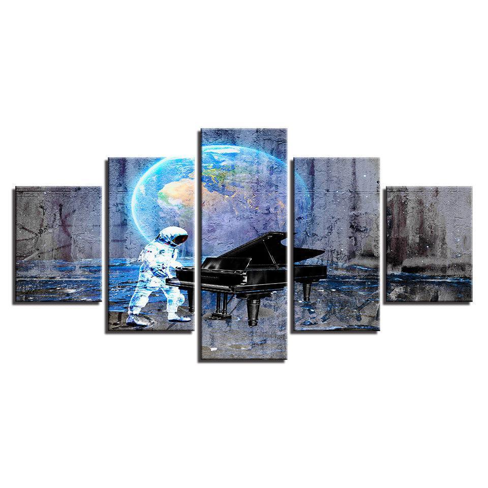 Astronaut Piano Dream 5 Piece HD Multi Panel Canvas Wall Art Frame-Original Frame