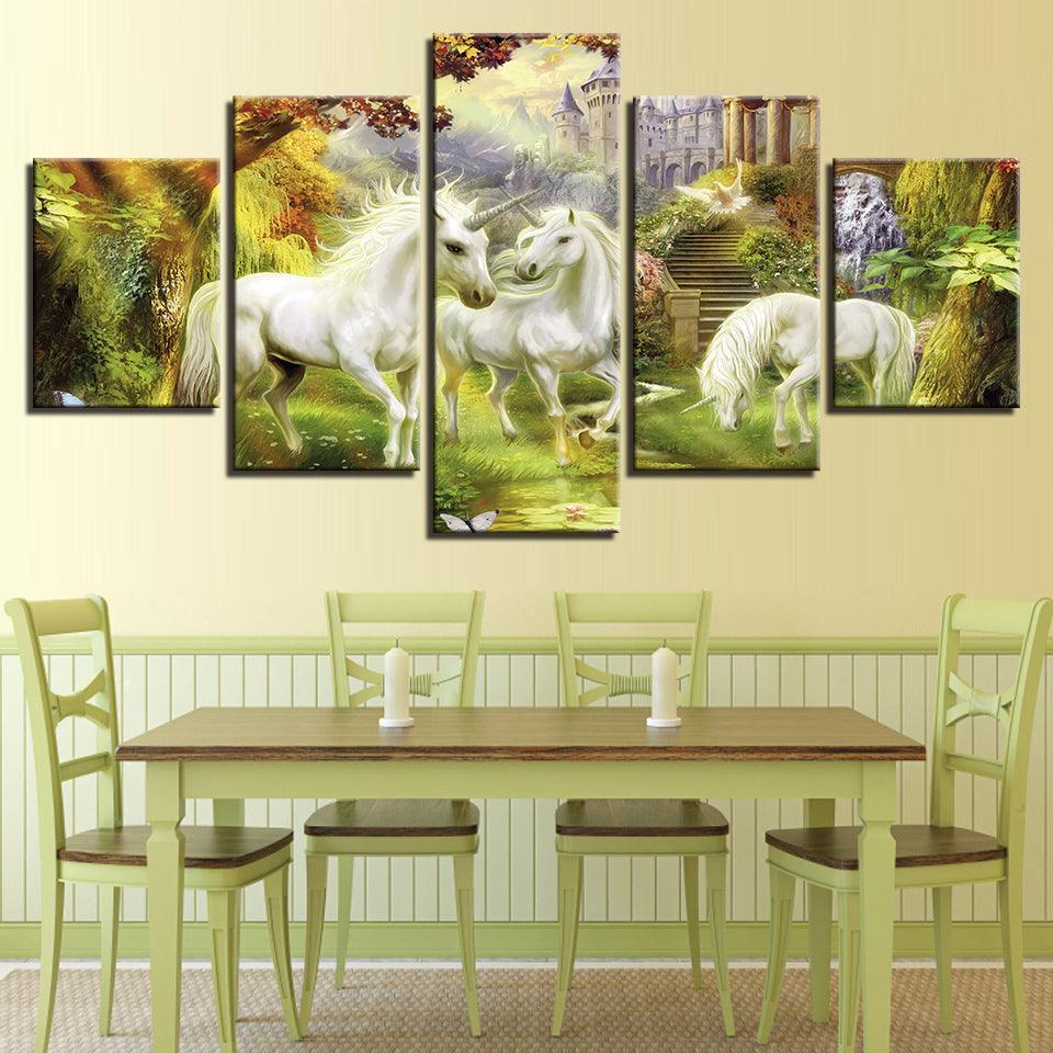 Unicorn Garden 5 Piece HD Multi Panel Canvas Wall Art Frame-Original Frame