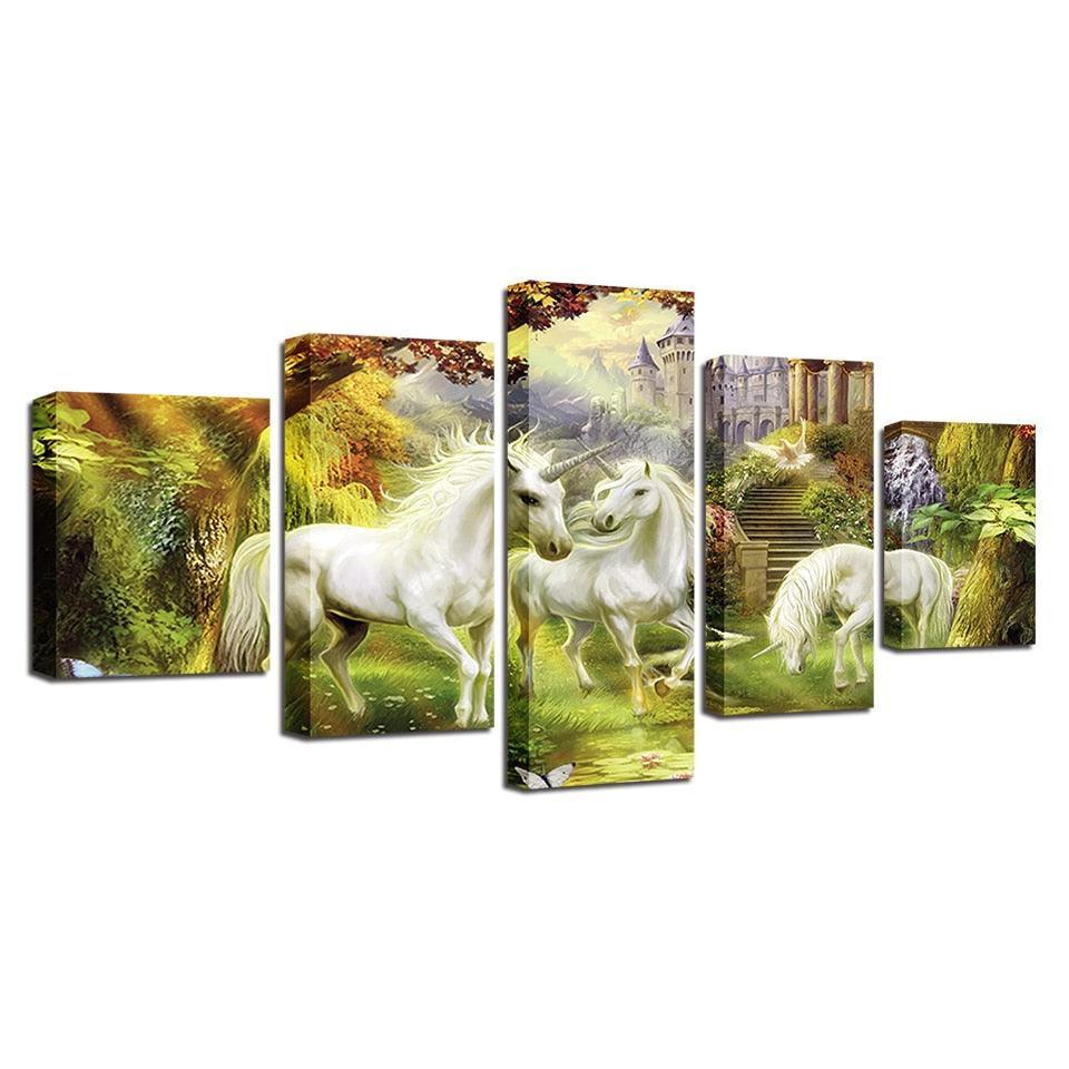 Unicorn Garden 5 Piece HD Multi Panel Canvas Wall Art Frame-Original Frame