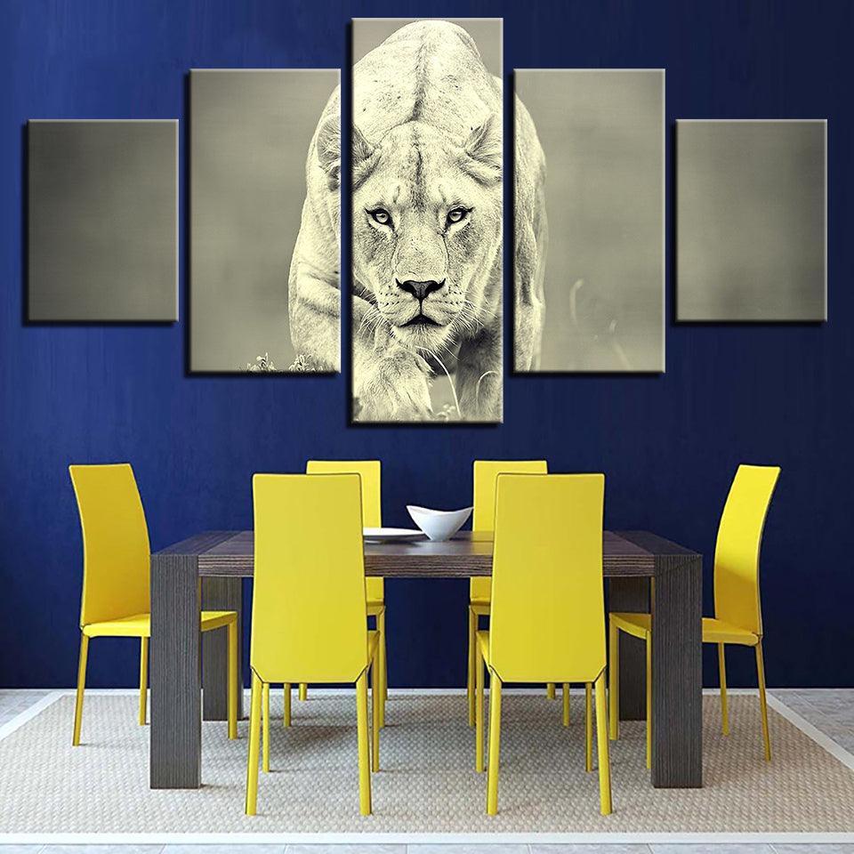 Animal Lion 5 Piece HD Multi Panel Canvas Wall Art Frame-Original Frame