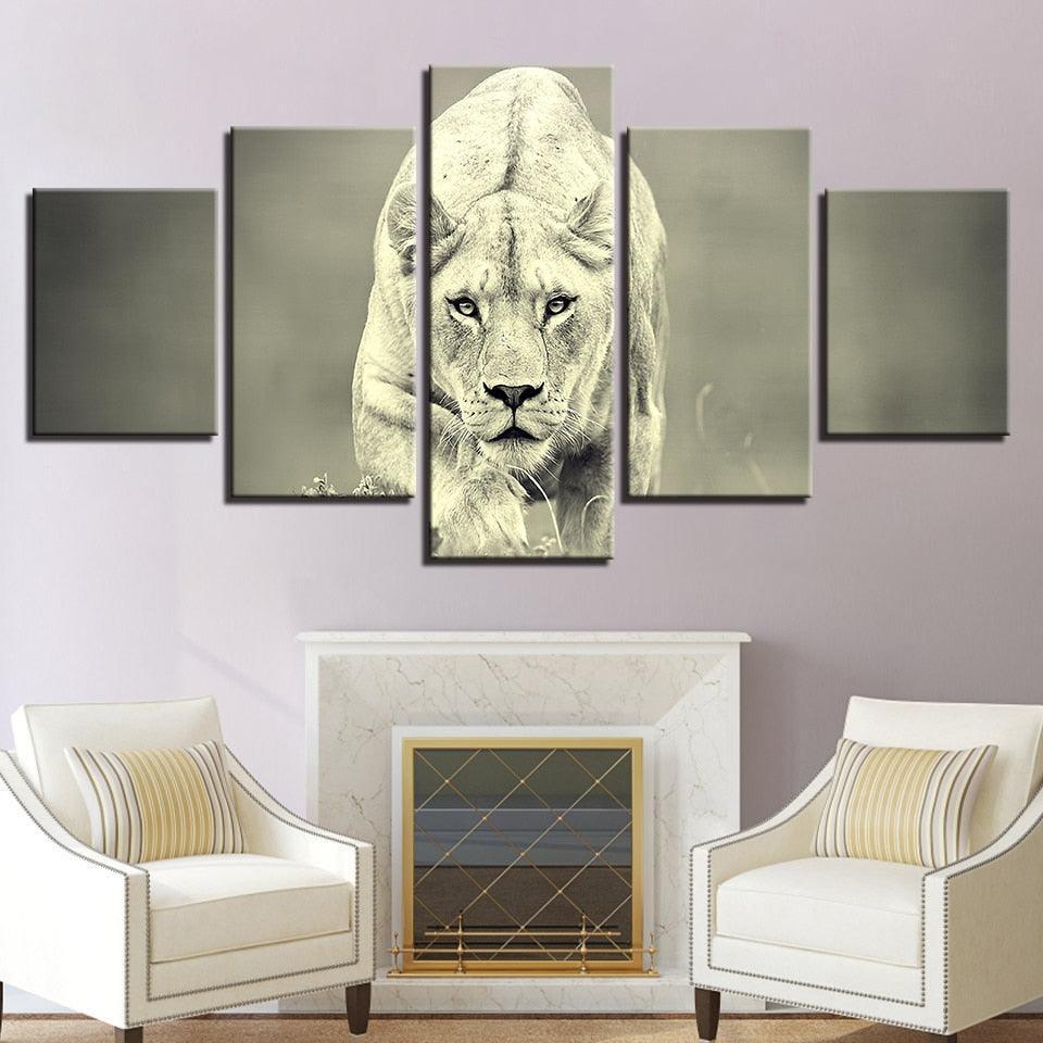 Animal Lion 5 Piece HD Multi Panel Canvas Wall Art Frame-Original Frame