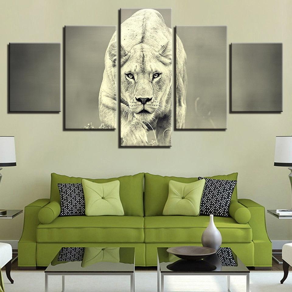Animal Lion 5 Piece HD Multi Panel Canvas Wall Art Frame-Original Frame