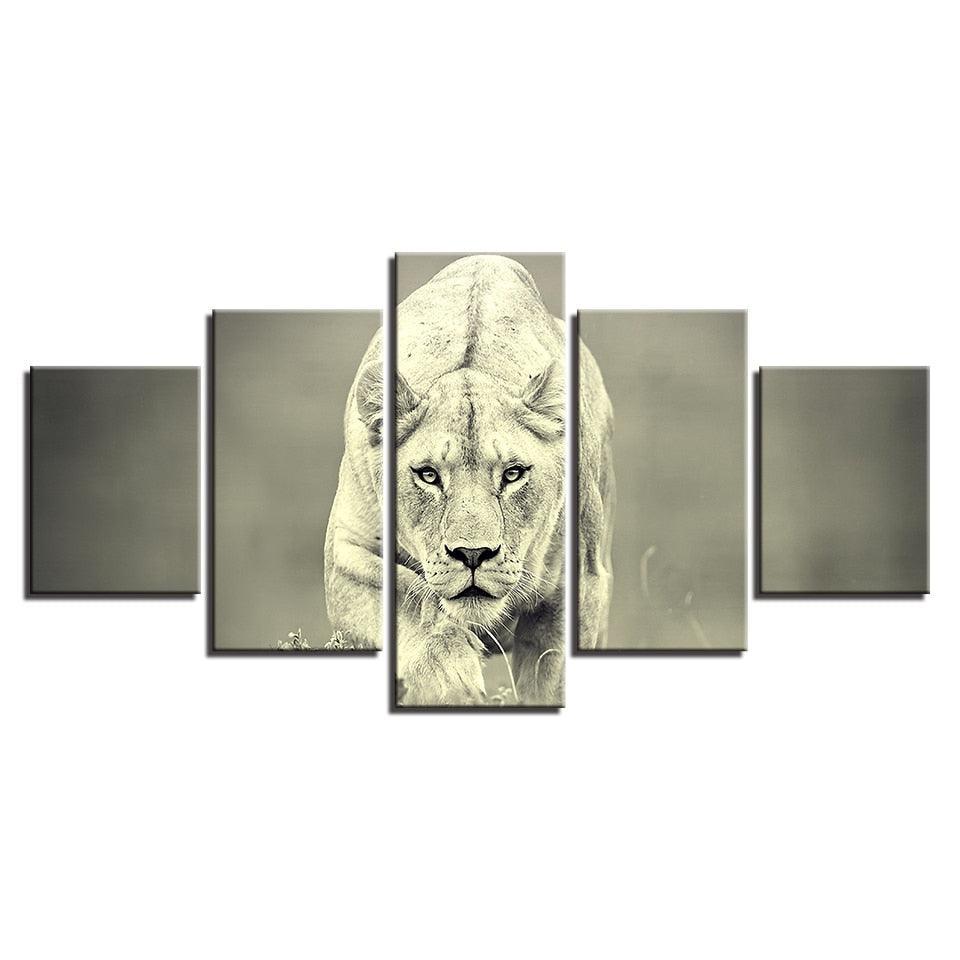 Animal Lion 5 Piece HD Multi Panel Canvas Wall Art Frame-Original Frame
