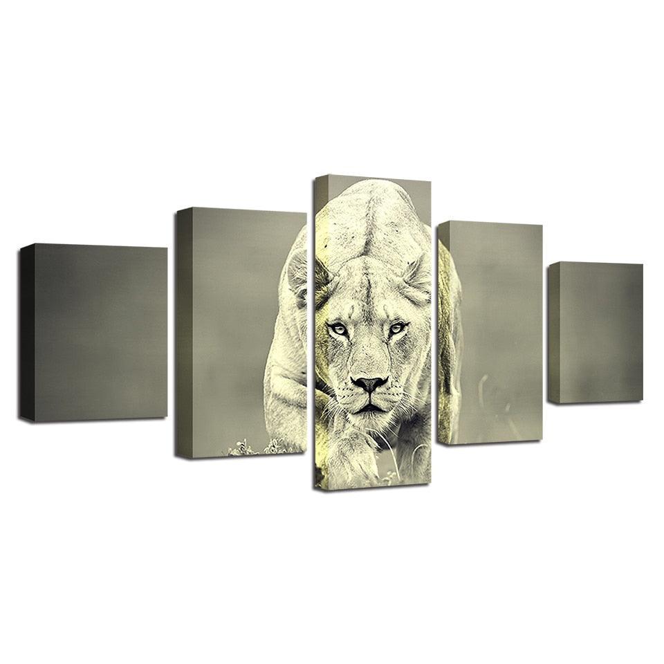 Animal Lion 5 Piece HD Multi Panel Canvas Wall Art Frame-Original Frame