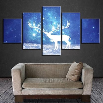 Starry Sky Deer 5 Piece HD Multi Panel Canvas Wall Art Frame-Original Frame