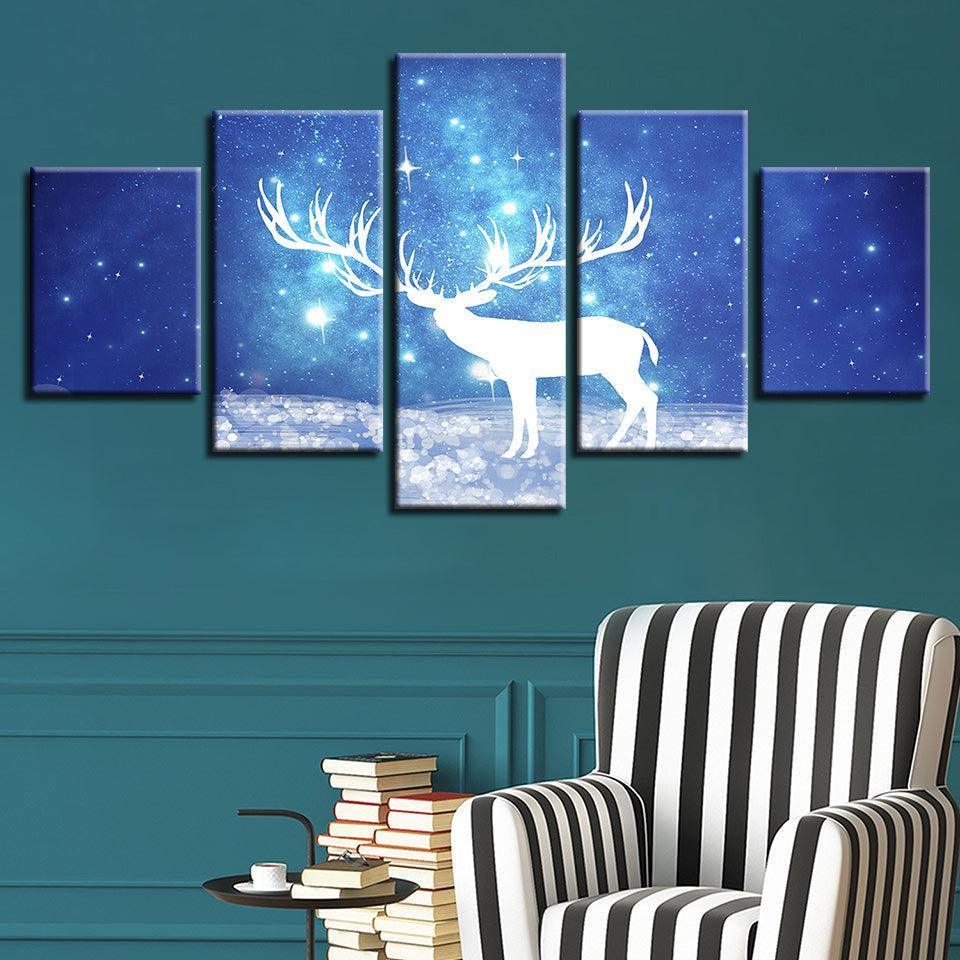 Starry Sky Deer 5 Piece HD Multi Panel Canvas Wall Art Frame-Original Frame