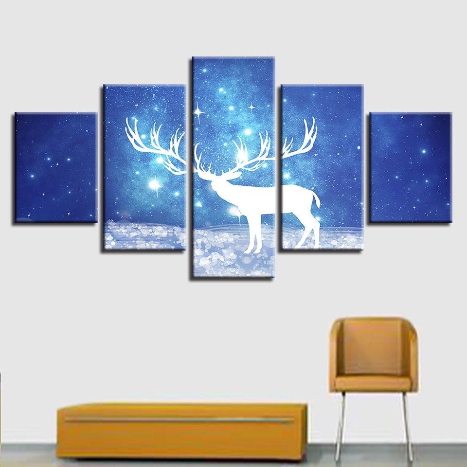 Starry Sky Deer 5 Piece HD Multi Panel Canvas Wall Art Frame-Original Frame