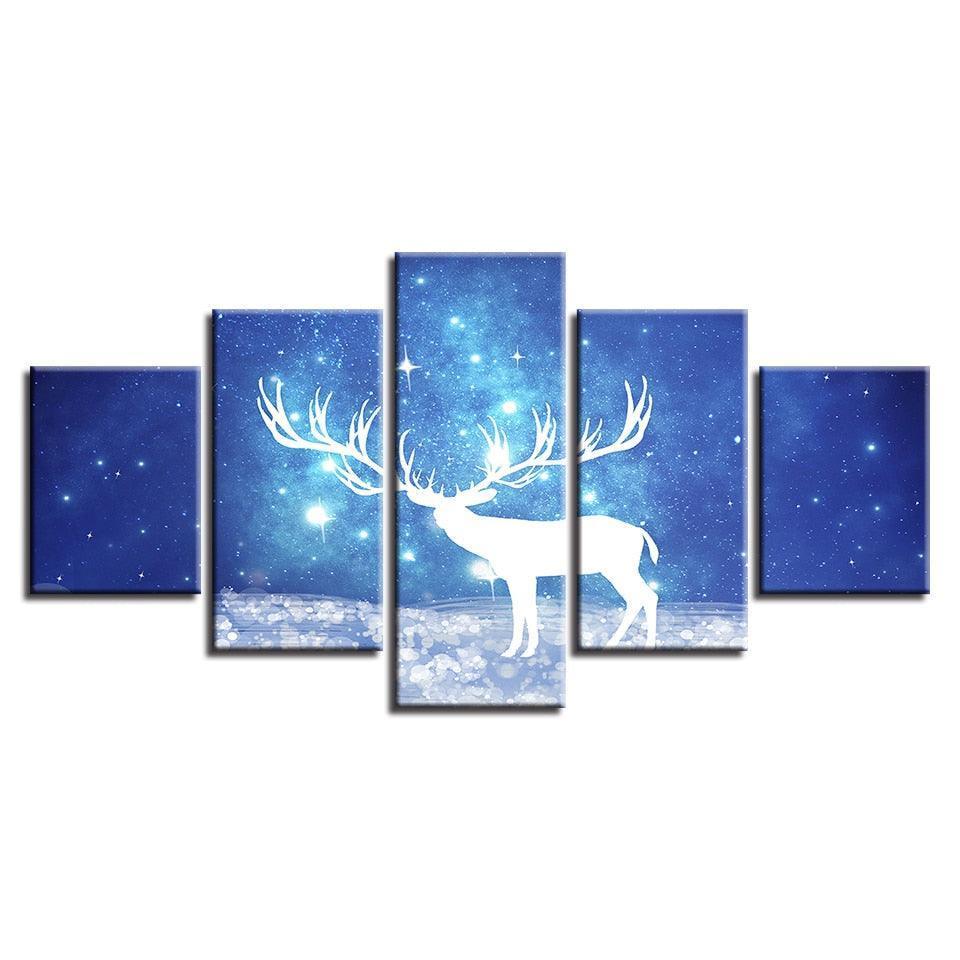 Starry Sky Deer 5 Piece HD Multi Panel Canvas Wall Art Frame-Original Frame