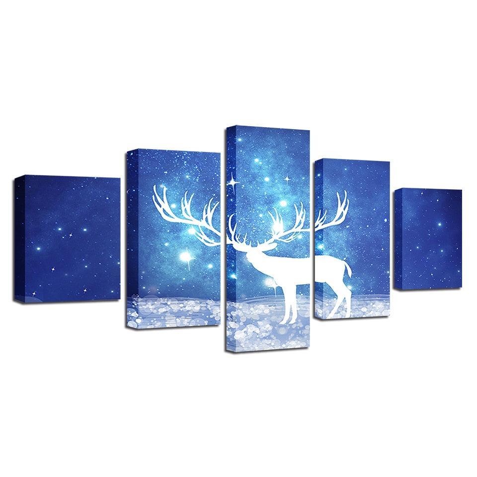 Starry Sky Deer 5 Piece HD Multi Panel Canvas Wall Art Frame-Original Frame