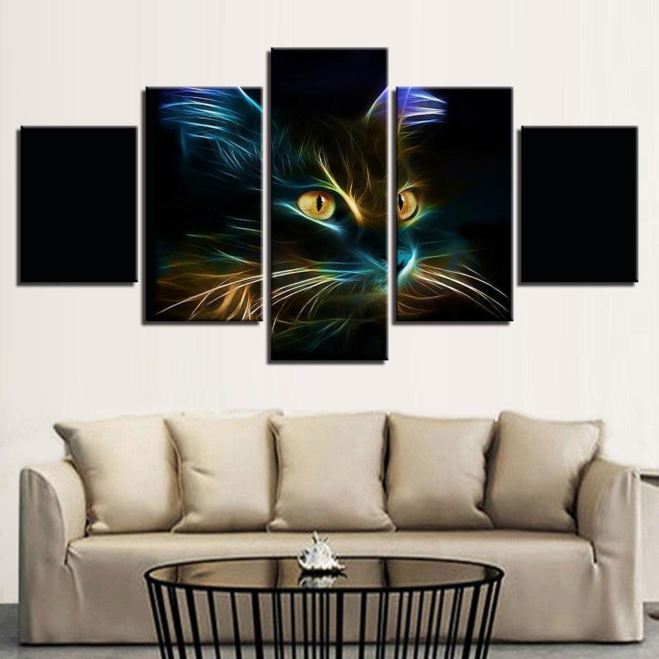 Feline Gaze Five-Piece Canvas Wall Art-Original Frame