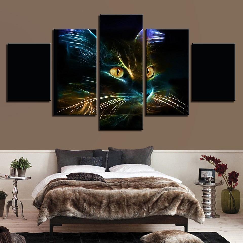 Feline Gaze Five-Piece Canvas Wall Art-Original Frame