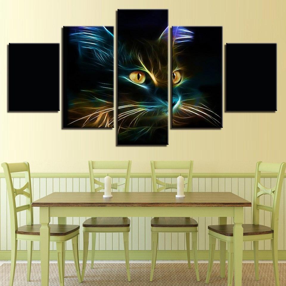 Feline Gaze Five-Piece Canvas Wall Art-Original Frame
