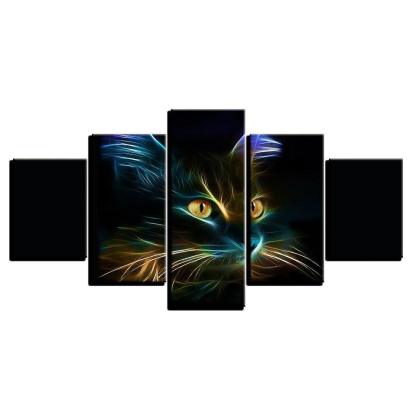 Feline Gaze Five-Piece Canvas Wall Art-Original Frame
