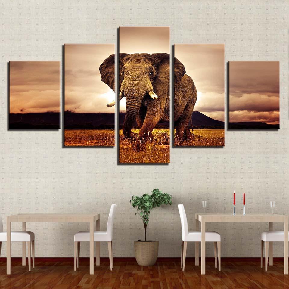Elephant 5 Piece HD Multi Panel Canvas Wall Art Frame-Original Frame