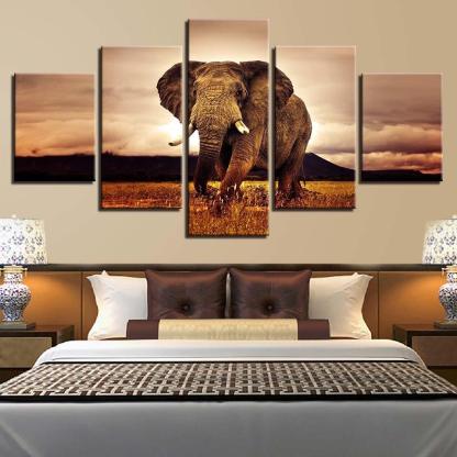 Elephant 5 Piece HD Multi Panel Canvas Wall Art Frame-Original Frame