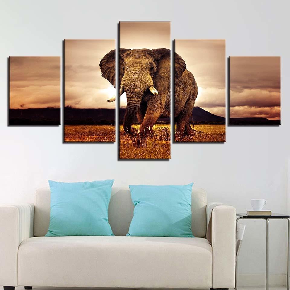 Elephant 5 Piece HD Multi Panel Canvas Wall Art Frame-Original Frame