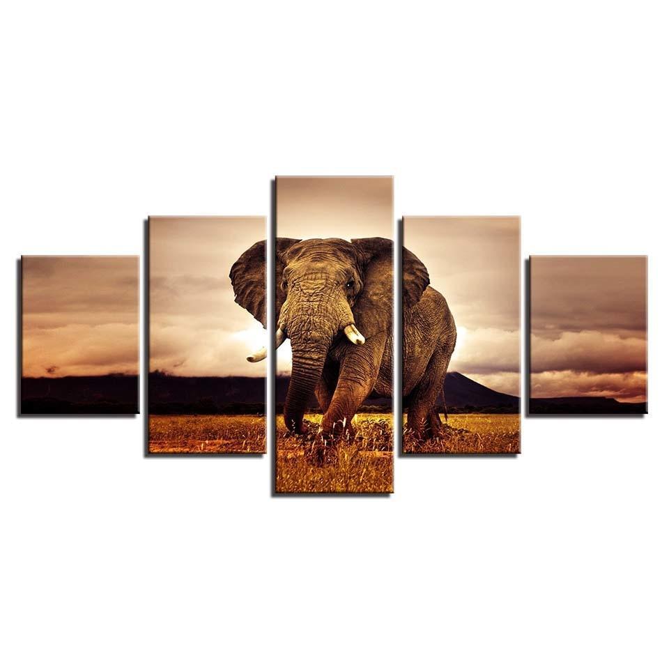 Elephant 5 Piece HD Multi Panel Canvas Wall Art Frame-Original Frame