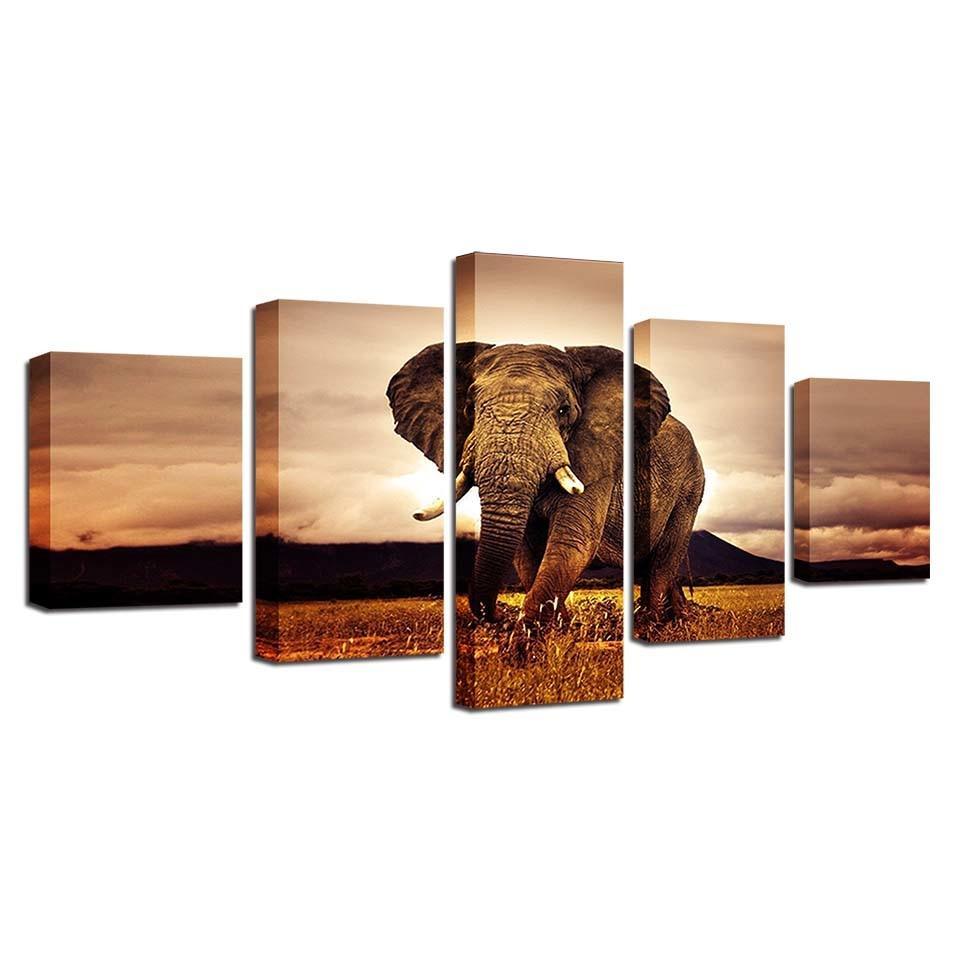 Elephant 5 Piece HD Multi Panel Canvas Wall Art Frame-Original Frame
