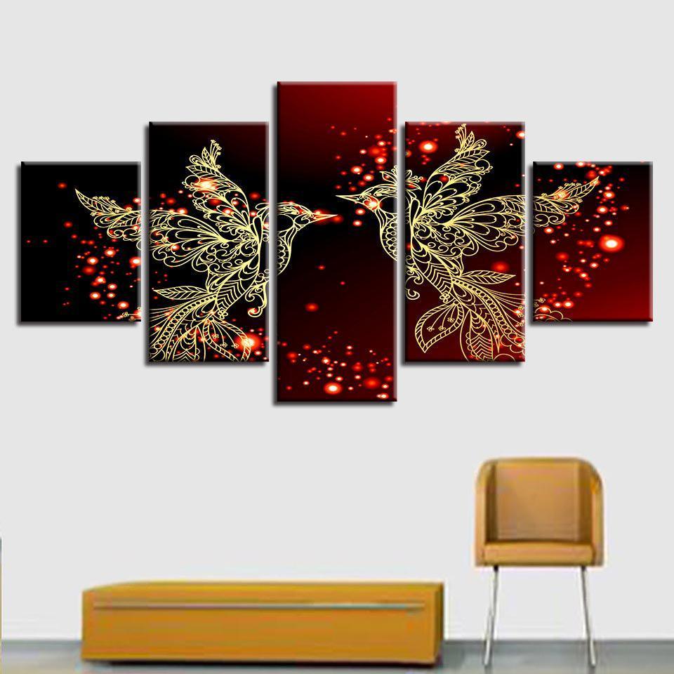 Bird Art 5 Piece HD Multi Panel Canvas Wall Art-Original Frame