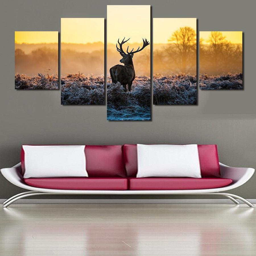 Wild Deer 5 Piece HD Multi Panel Canvas Wall Art Frame-Original Frame
