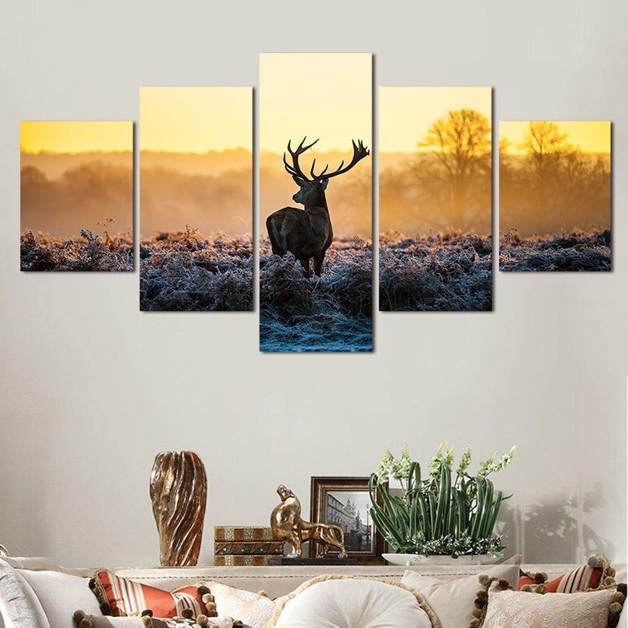 Wild Deer 5 Piece HD Multi Panel Canvas Wall Art Frame-Original Frame