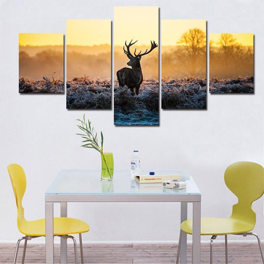 Wild Deer 5 Piece HD Multi Panel Canvas Wall Art Frame-Original Frame