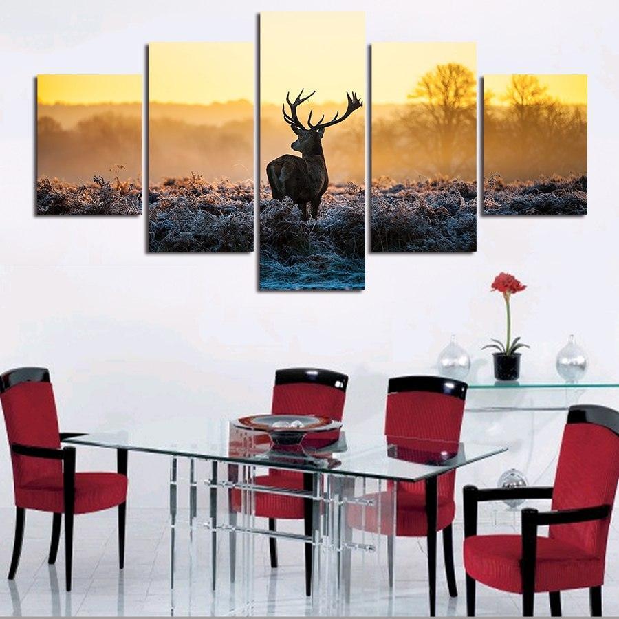 Wild Deer 5 Piece HD Multi Panel Canvas Wall Art Frame-Original Frame