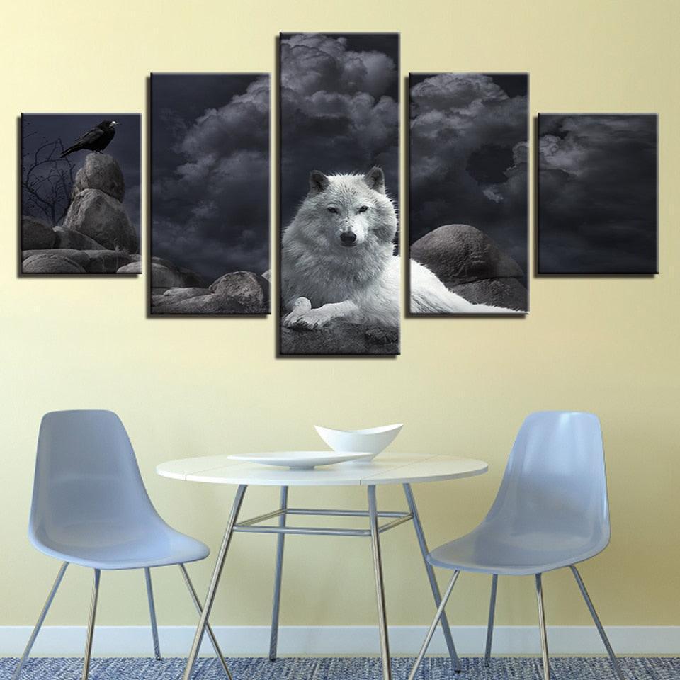 White Wolf 5 Piece HD Multi Panel Canvas Wall Art Frame-Original Frame
