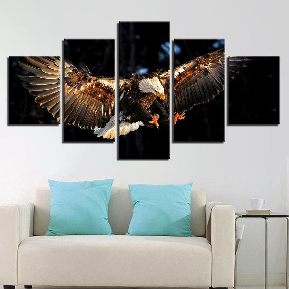 Eagle In Action 5 Piece HD Multi Panel Canvas Wall Art Frame-Original Frame
